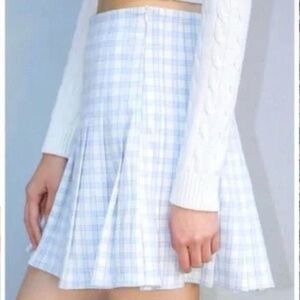 Brandy Melville Blue and White Plaid Pleated Skirt